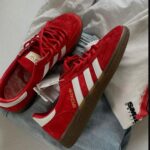 Adidas Spezial Sneakers Red Suede Uppers with White Leather Stripes