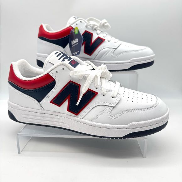 l1 New Balance 500 in the White/Navy/Red - Image 1